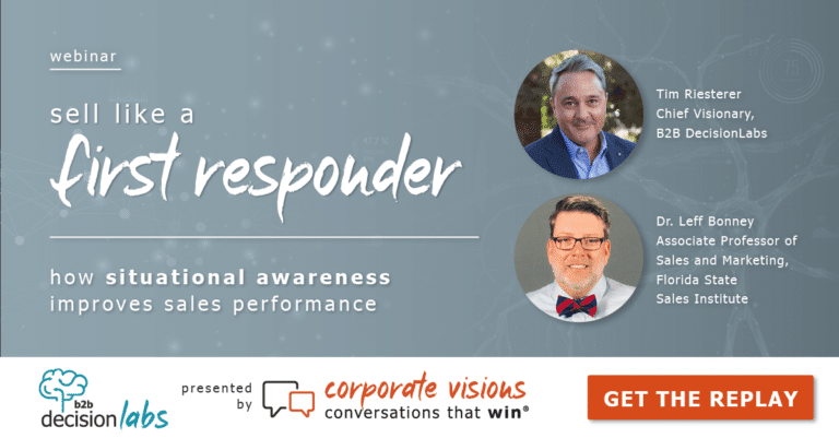 Sell Like a First Responder presented by Tim Riesterer and Dr. Leff Bonney - Webinar cover