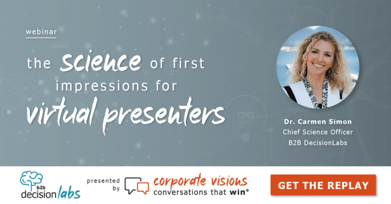 The Science of First Impressions for Virtual Presenters presented by Dr. Carmen Simon - Webinar cover