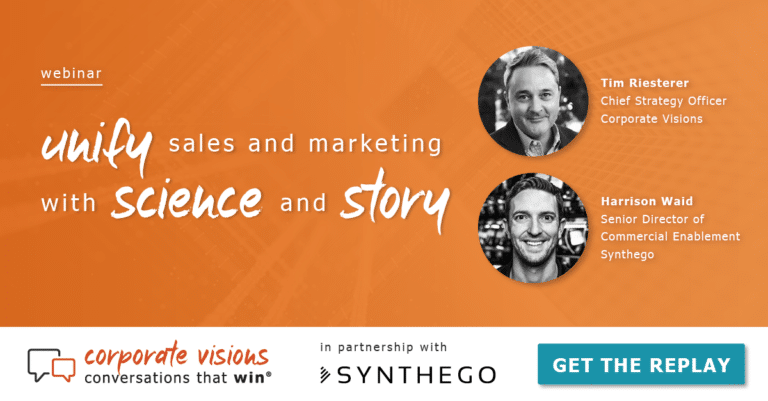 Unify Sales and Marketing with Science and Story presented by Tim Riesterer and Harrison Waid - Webinar cover