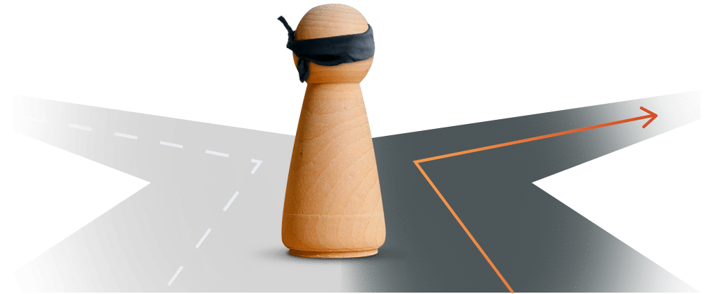Chess pawn at a fork in the road