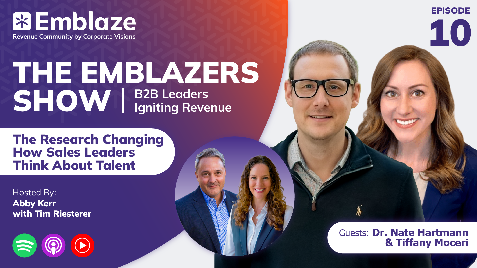 Season 2, Episode 10 of the Emblazers Show: The Research Changing How Sales Leaders Think About Talent with guests Dr. Nate Hartmass and Tiffany Moceri