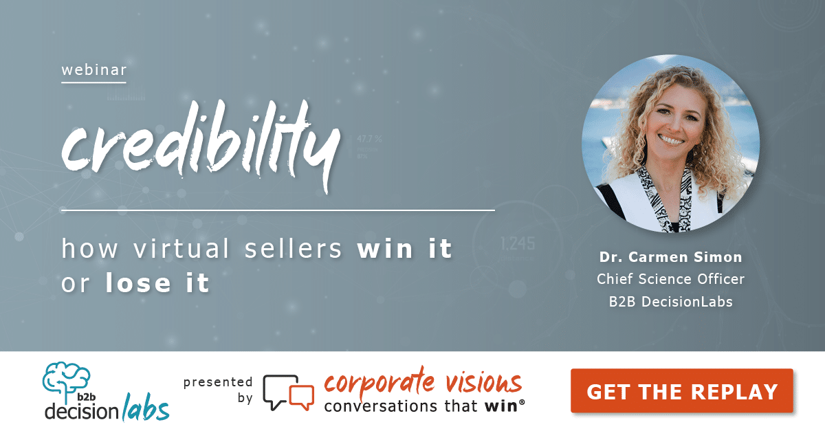 Credibility - How Virtual Sellers Win It or Lose It presented by Dr. Carmen Simon - Webinar cover