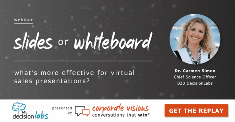 Slides or Whiteboard – What’s More Effective for Virtual Sales Presentations? presented by Dr. Carmen Simon - Webinar cover