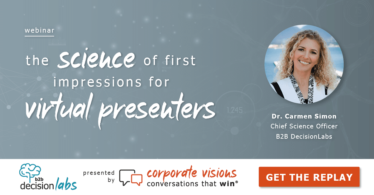 The Science of First Impressions for Virtual Presenters presented by Dr. Carmen Simon - Webinar cover
