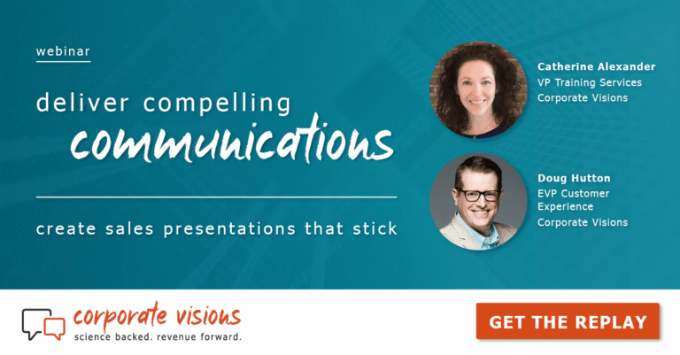 Deliver Compelling Communications - Webinar tile - Presented by Catherine Alexander, VP Training Services at Corporate Visions, and Doug Hutton, EVP Customer Experience at Corporate Visions