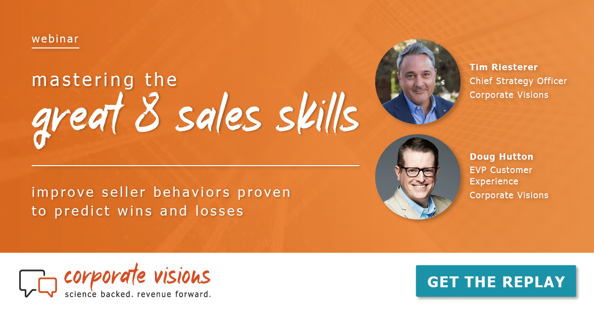 Mastering the Great 8 Sales Skills presented by Tim Riesterer and Doug Hutton - Webinar cover