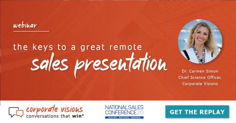 The Keys to a Great Remote Sales Presentation presented by Dr. Carmen Simon - Webinar cover