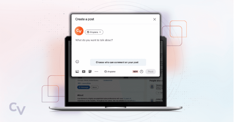 Laptop Computer with open window showing a place to start a social post.