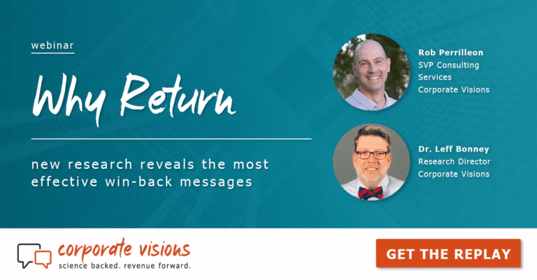 Why Return – New Research Reveals the Most Effective Win-Back Messages presented by Rob Perrilleon and Dr. Leff Bonney - Webinar cover