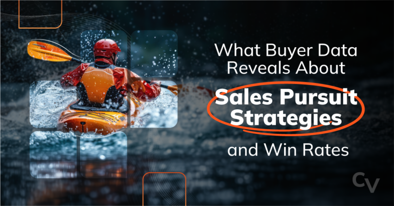 Featured image showing a kayaker navigating whitewater beside the title “What Buyer Data Reveals About Sales Pursuit Strategies and Win Rates.”