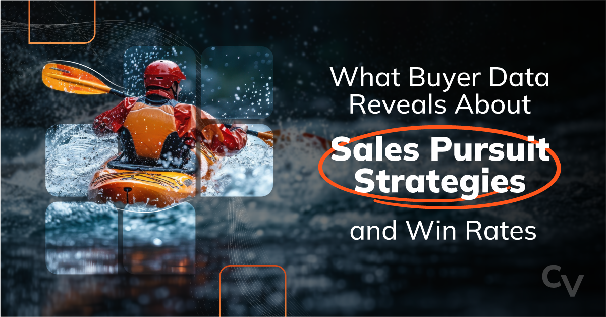 Featured image showing a kayaker navigating whitewater beside the title “What Buyer Data Reveals About Sales Pursuit Strategies and Win Rates.”