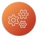 Three connecting cogs icon